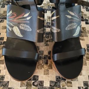 Tory Burch Leather and Wood Platform Sandals NWT